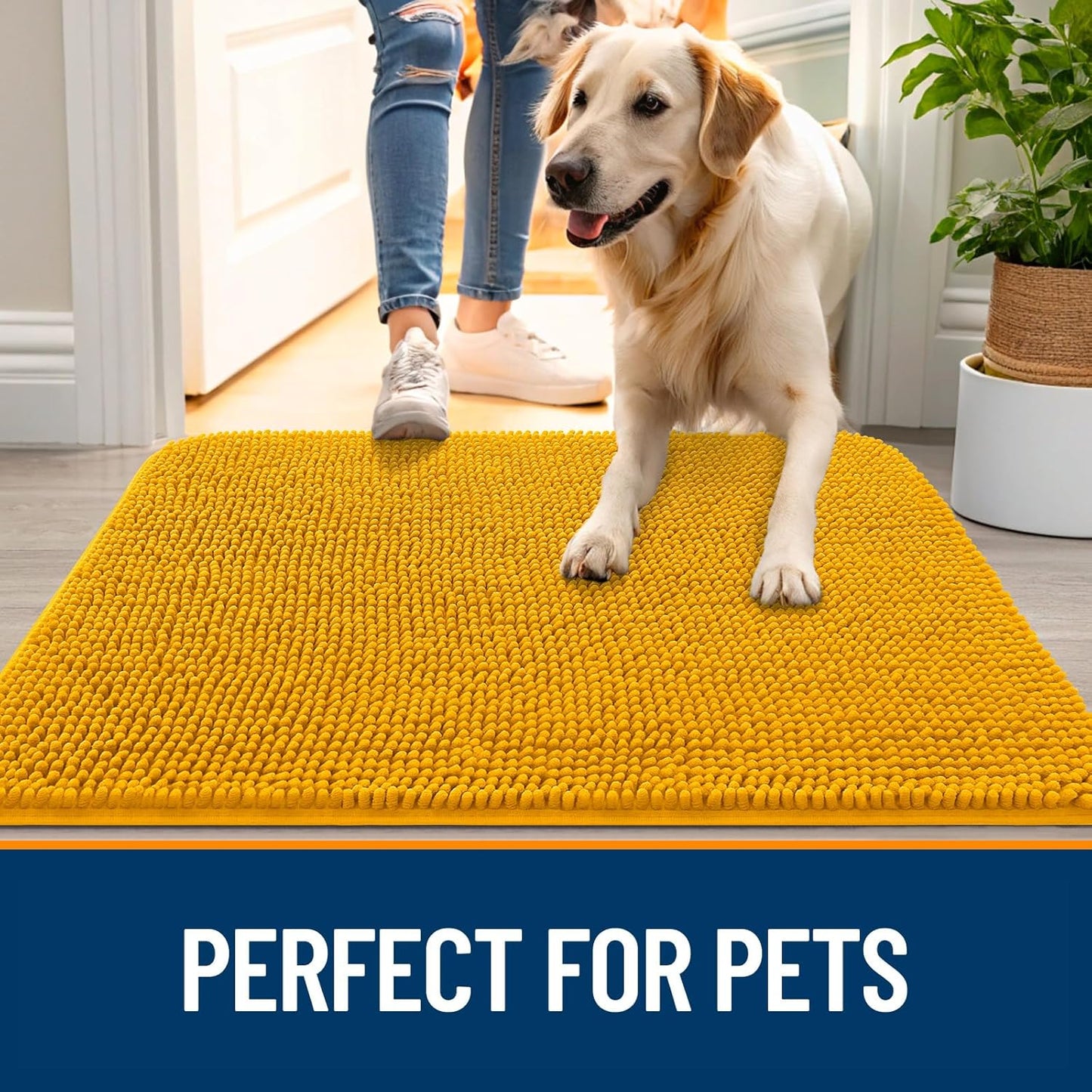 OLANLY Dog Door Mat - Absorbent Non-Slip Washable Doormat for Muddy Paws | 30x17 Golden Yellow