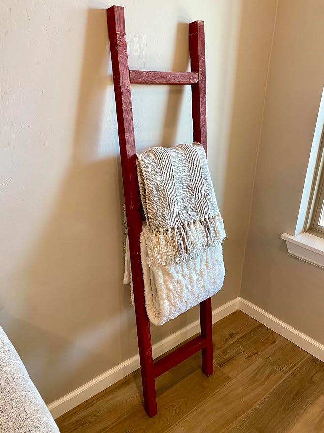 BARNWOODUSA Rustic Farmhouse Decorative Ladder - Our 6 ft Ladder can be Mounted Horizontally or Vertically and is Crafted from Upcycled Wood No Assembly Required Red