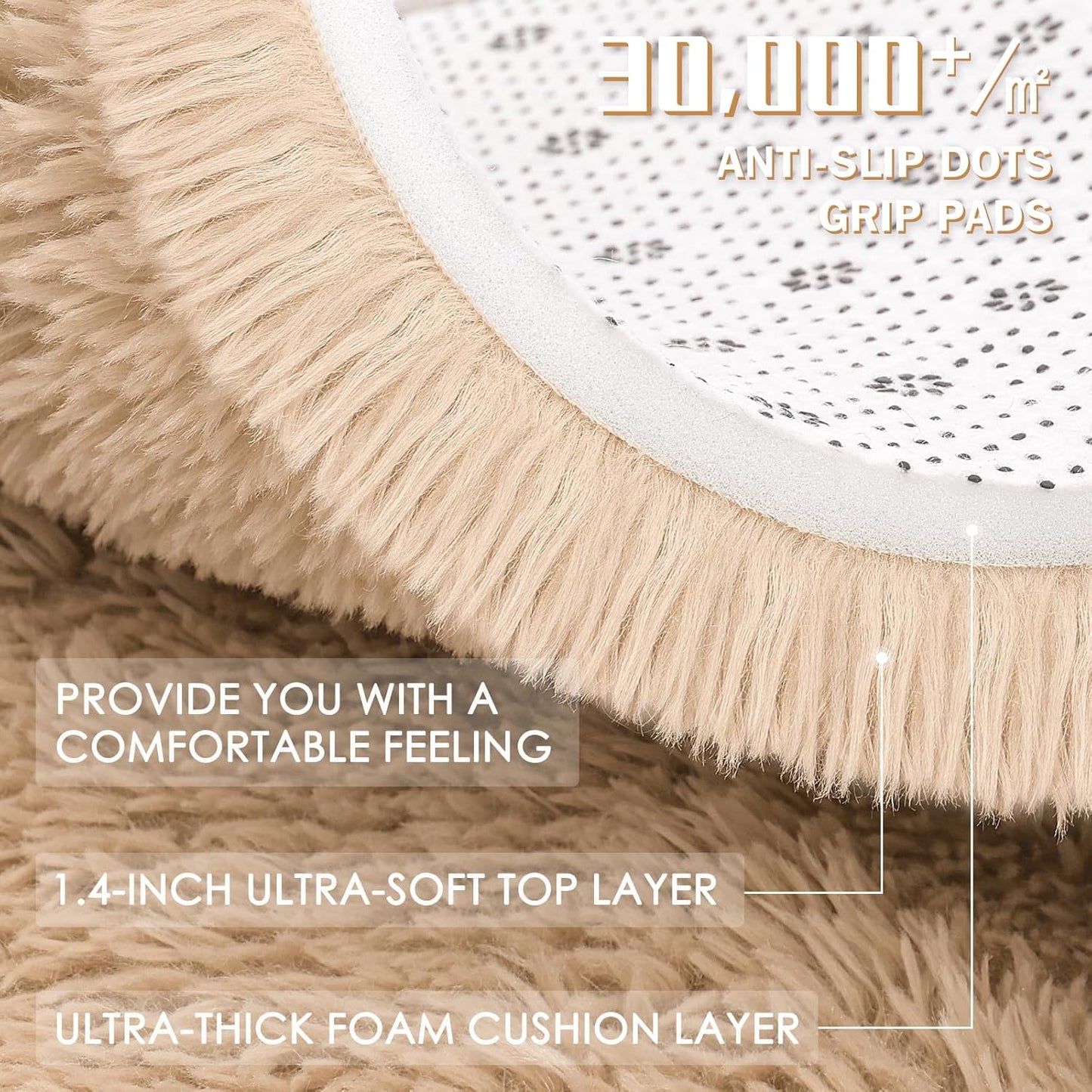 OLANLY Soft Fluffy Shaggy Bedside Rug - Machine Washable 3x3 ft Entryway Carpet | Beige Decor for Kids' Rooms