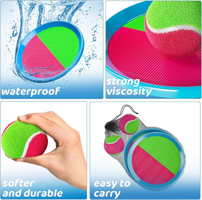 Toss and Catch Ball Game Set, Beach Outdoor Toys for Kids Boys with Paddle, Balls and Storage Bag, Yard Backyard Outside Indoor Toys Games Gifts for Kids Boys Girls Ages 3 4 5 6 7 8 9 10