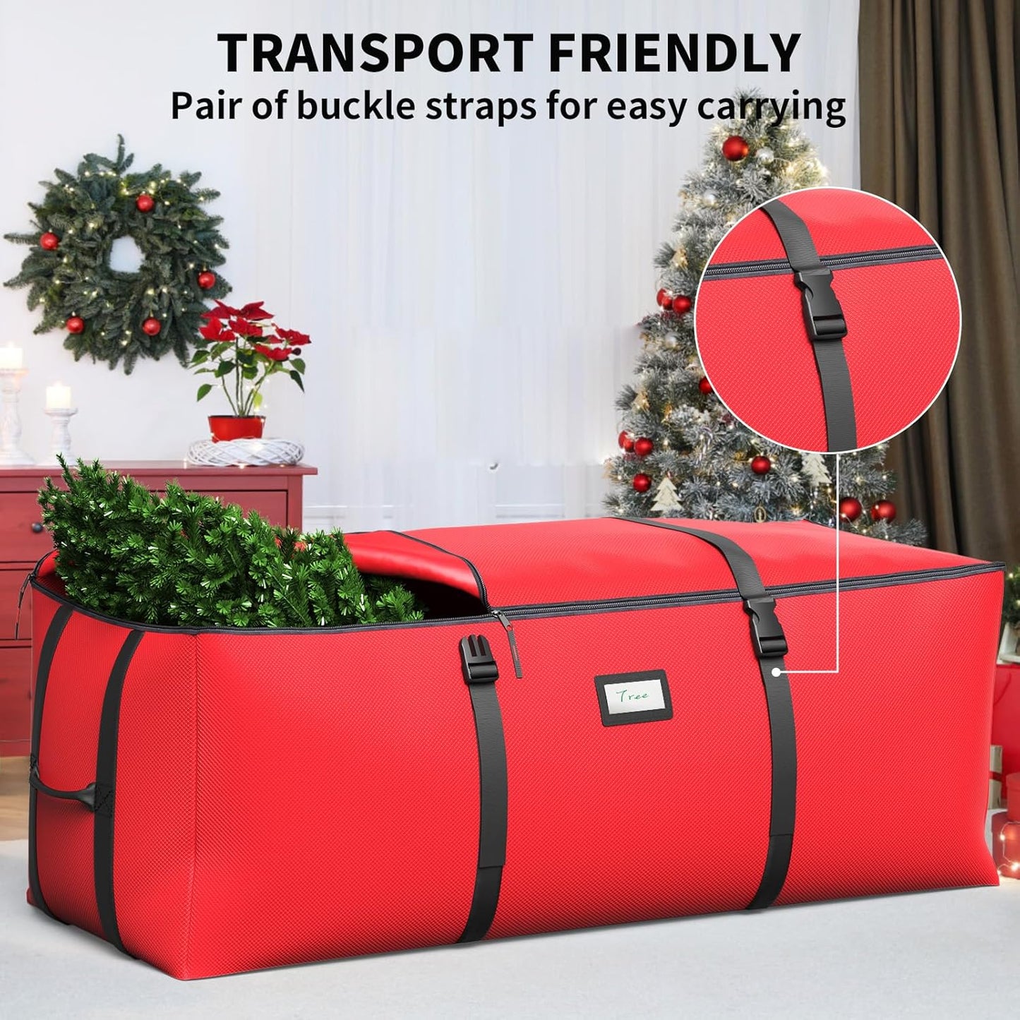 Skiennix Christmas Tree Storage Bag - Waterproof 600D Oxford Fabric with Double Zipper & Buckle Straps | Fits Up to 7.5Ft Trees