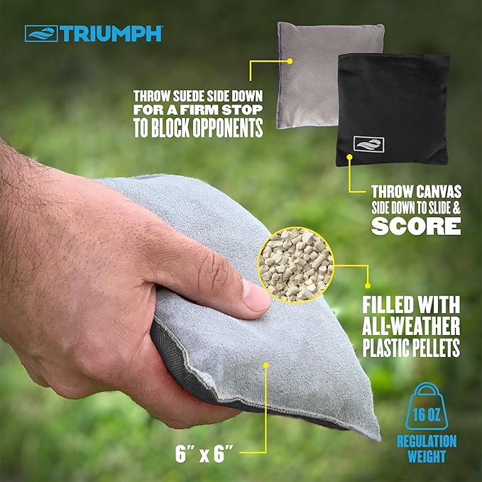 Triumph Sports LED 2x4 Cornhole Boards - Caddy set and Grey and Blue