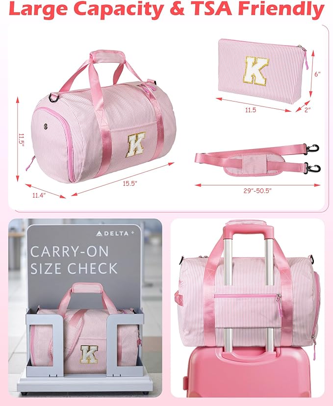 Birthday Gift for Granddaughter, Girl Gym Bag, Kids Initial Overnight Duffel Bags with Shoe Compartment, Personalized Travel Bag with Makeup Pouch, Easter Basket Stuffer for Teen (Letter O)