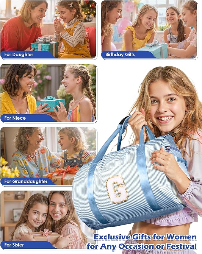 Dance Recital Gifts for Girls, Girl Gym Bag, Kids Initial Overnight Duffel Bags with Shoe Compartment, Personalized Travel Bag with Makeup Pouch, Fashion Stuff for Teens (Letter Y)