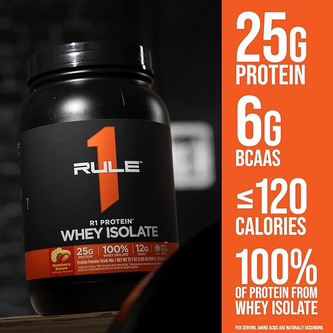 Rule 1 R1 Protein Whey Isolate - with 25g Protein & 6g BCAA Exclusively from Isolated & Hydrolyzed Sources for Workout Recovery (5 Pounds*, Strawberries & Crème)