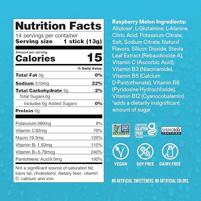 Liquid I.V.® Hydration Multiplier Sugar-Free - Raspberry Melon | Electrolyte Powder Drink Mix | 1 Pack (14 Servings)