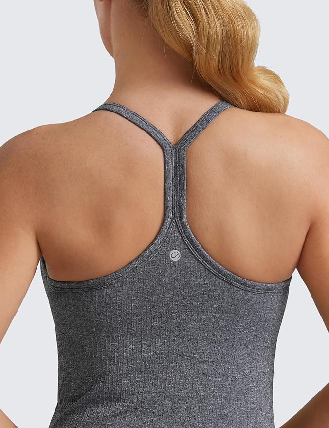 CRZ YOGA Seamless Workout Tank Tops for Women Racerback Athletic Camisole Sports Shirts with Built in Bra
