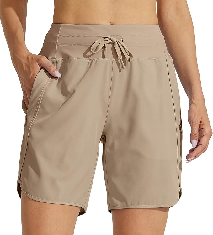 Willit Women's 7" Athletic Running Shorts Long Workout Hiking Shorts Quick Dry High Waisted Active Zipper Pocket(Medium)