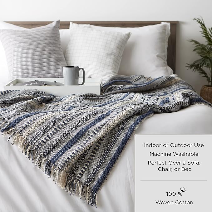 DII Braided Striped Decorative Throw Blanket, 50x60, Stone