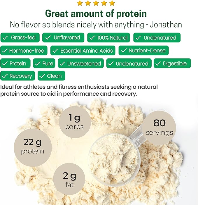 Z Natural Foods Grass-Fed Whey Protein Concentrate - Clean Whey Protein Powder from New Zealand - Cold Processed Pure Whey Protein with Essential Amino Acids for Nutrition & Fitness, Unflavored, 5 lbs
