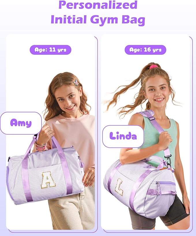 Gifts for Teenage Girls, Girl Gym Bag, Kids Initial Overnight Duffel Bags with Shoe Compartment, Personalized Dance Bag with Makeup Pouch, Easter Basket Essentials (Letter R)