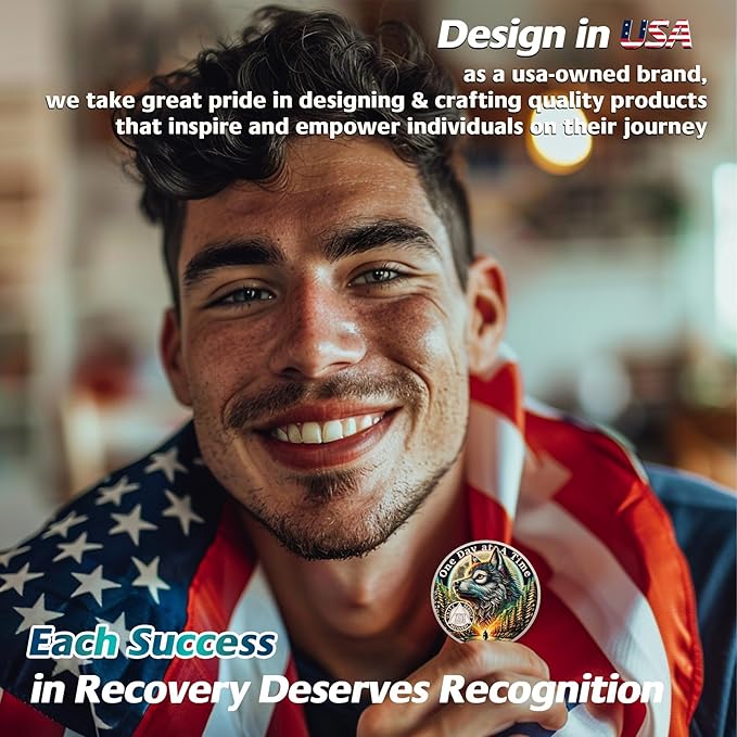 One Day at a Time 22 Year Sobriety Coin - Recovery Aurora Forest Wolf AA Coins - Addiction NA AA Chips and Medallions - Celebrate 1-30 Living Clean Narcotics Alcoholics Anonymous Gifts for Men Women