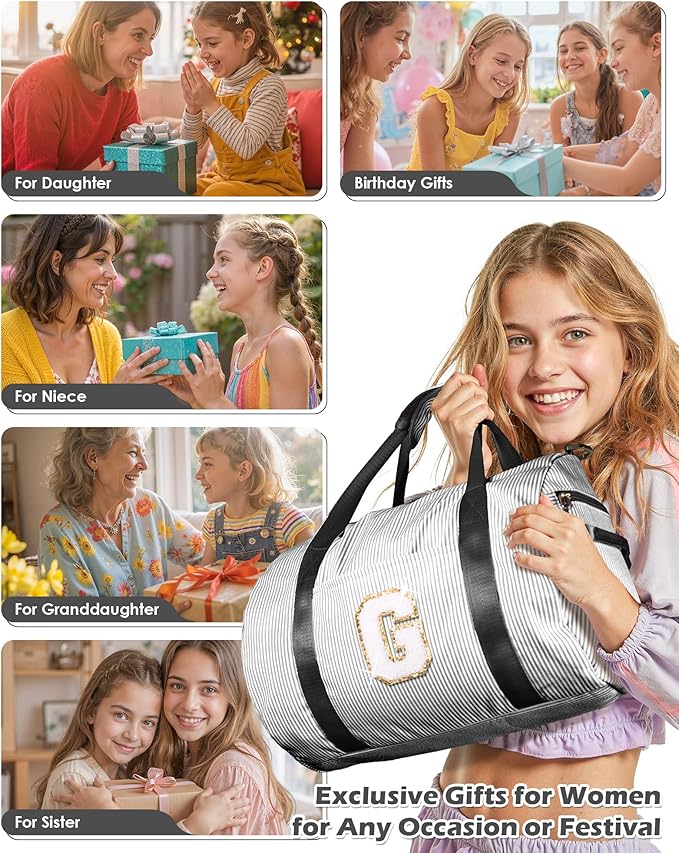5 6 7 8 9 10 Year Old Girls Birthday Gift, Girl Gym Bag, Kids Monogram Overnight Duffel Bags with Shoe Compartment, Personalized Travel Bag with Makeup Pouch, Trip Gifts for Teen (Letter Q)