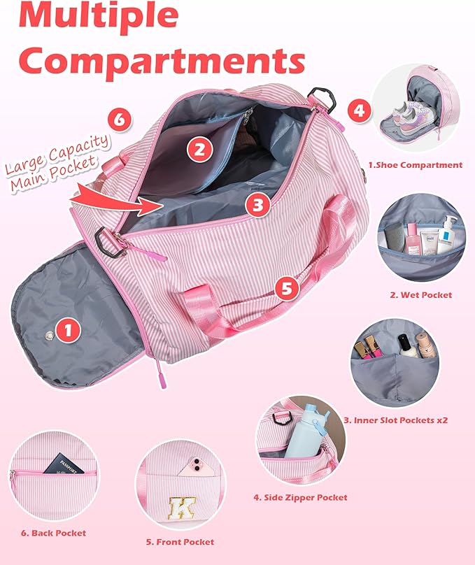 Gifts for Teenage Girls, Girl Gym Bag, Kids Initial Overnight Duffel Bags with Shoe Compartment, Personalized Travel Bag with Makeup Pouch, Dance Recital Gifts for Daughter (Letter N)