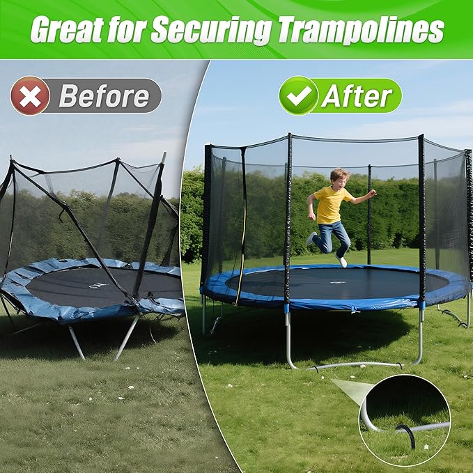Anothera 8 Pack Heavy Duty Trampoline Stakes, 12 Inches Trampoline Anchors High Wind, Heavy Duty U Shaped Rebar Stakes for Trampoline, Tents, Inflatables, Fences, Outdoor Decoration