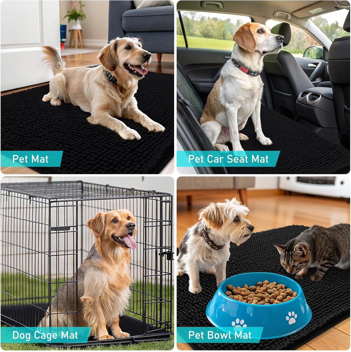OLANLY Dog Door Mat - Absorbent Non-Slip Washable Doormat for Muddy Paws | 54x32 Black Chenille Carpet