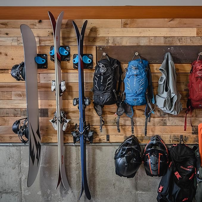 Ultimate Ski & Snowboard Wall Storage Rack - Fits any Ski or Snowboard - Save Your Rocker, Tips and Tails - Damage-free - 2x - Black