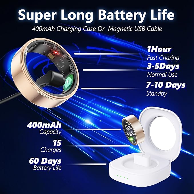 Smart Health Ring for Women Men Fitness Tracker with Heart Rate, Blood Oxygen, Blood Pressure, Sleep Monitoring, Step Counting, IP68 Waterproof for iPhone and Android, No APP Fee, Gold 13#