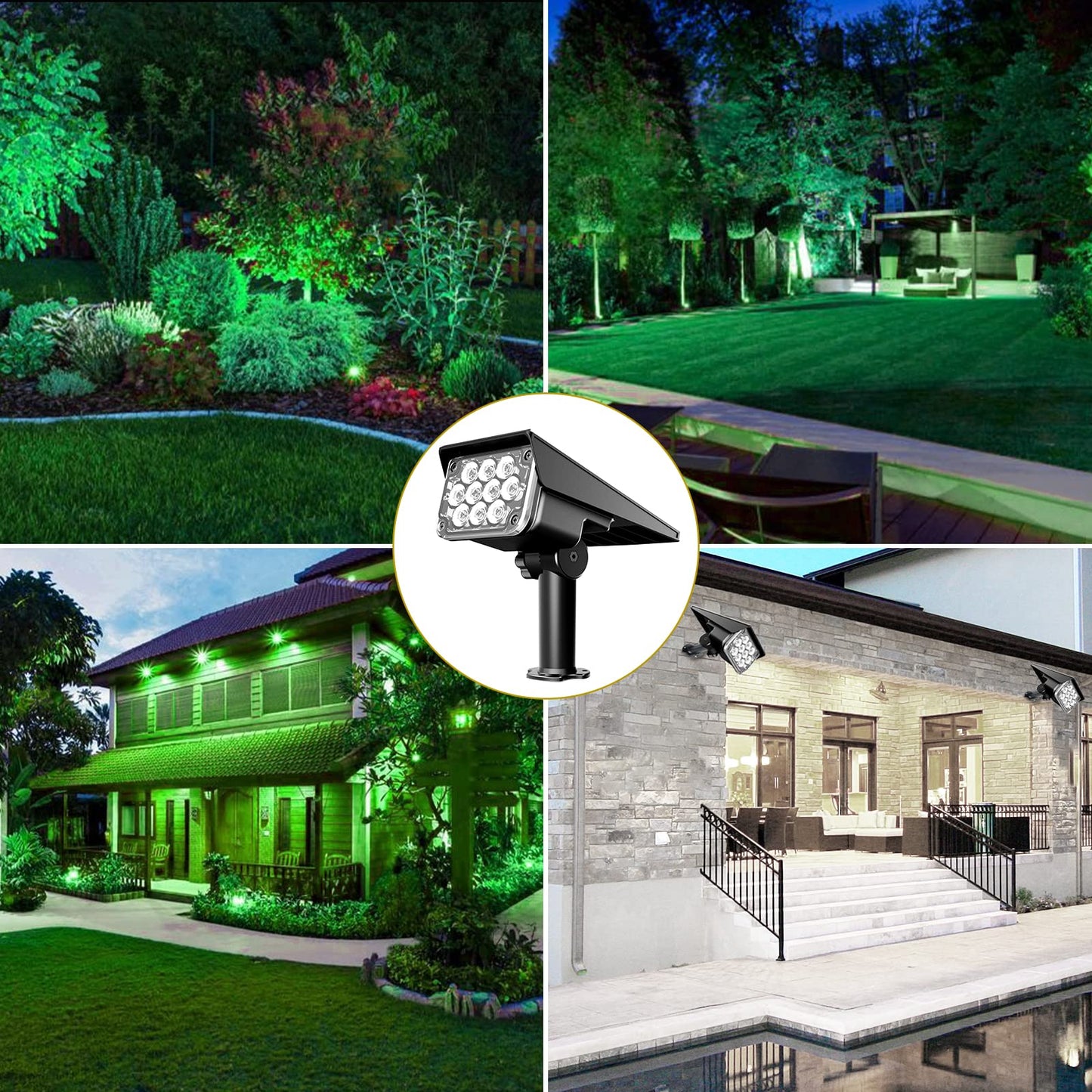 CREPOW Green Solar Spot Lights Outdoor, St. Patrick's Day Decor Lights with IP65 Waterproof 20 LEDs Solar Landscape Spotlights for Garden Path Yard Holiday Christmas 4 Pack