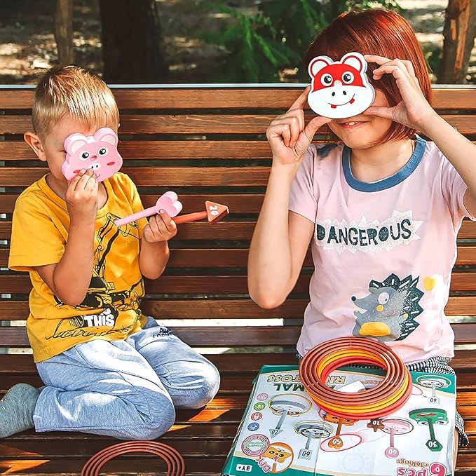 Animal Ring Toss Game Toy Set for Kids, 6 Targets Stands & 36 Rings Combo, Indoor Outdoor Party Yard Family Adults Activity, Birthday Present for Toddlers Boys Girls Child Ages 3+