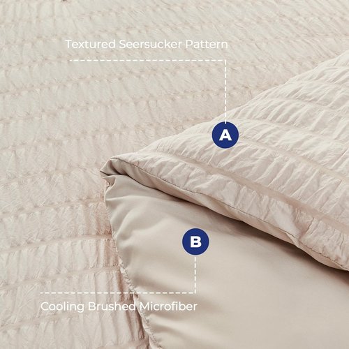 HYMOKEGE California King Comforter Set - Luxury 7-Piece Seersucker Bedding in Beige for All Seasons