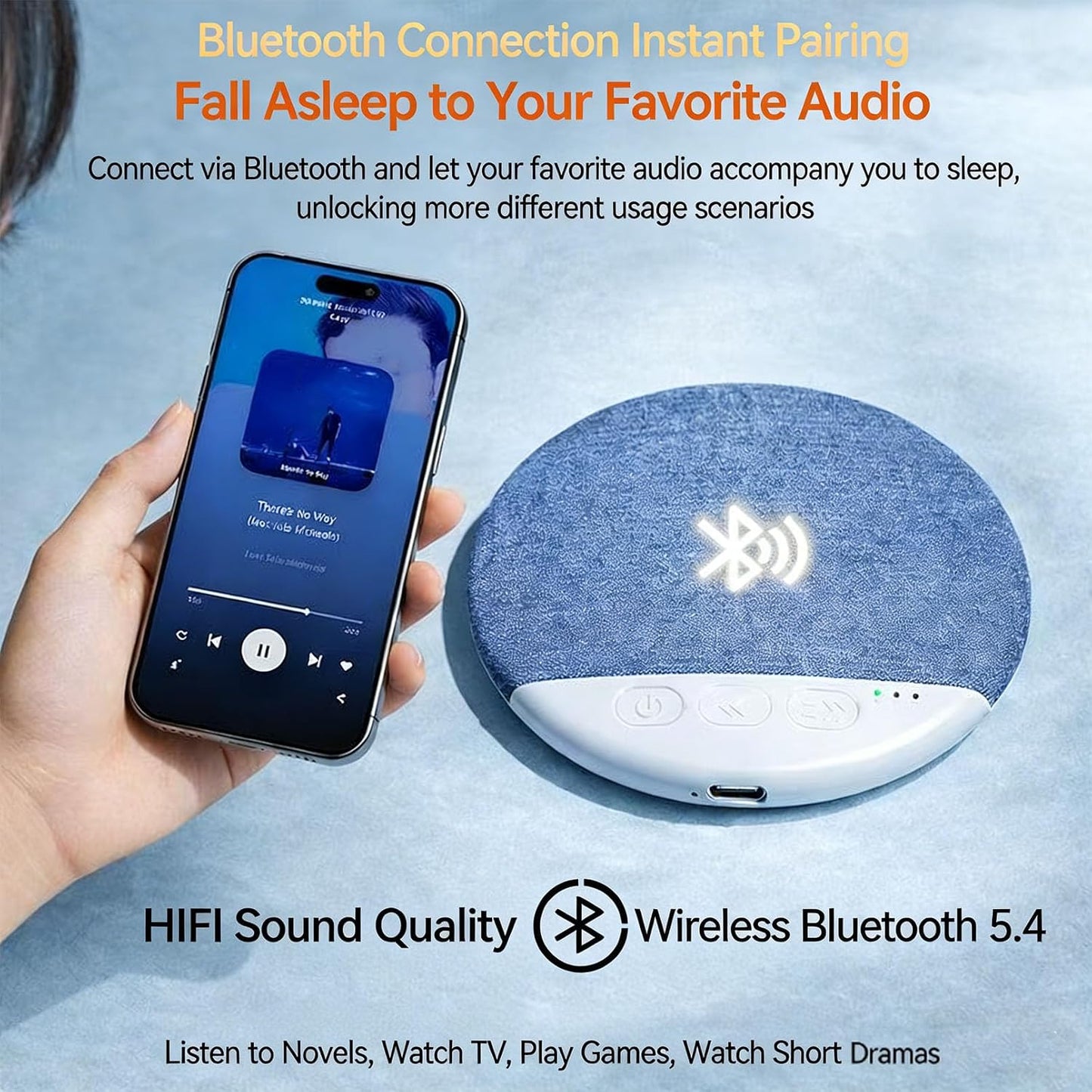2026 1Pcs-Round) Upgrade Pillow Speaker for Sleeping, Sleep Speaker Under Pillow Bluetooth with White Noise, Dual-Mode