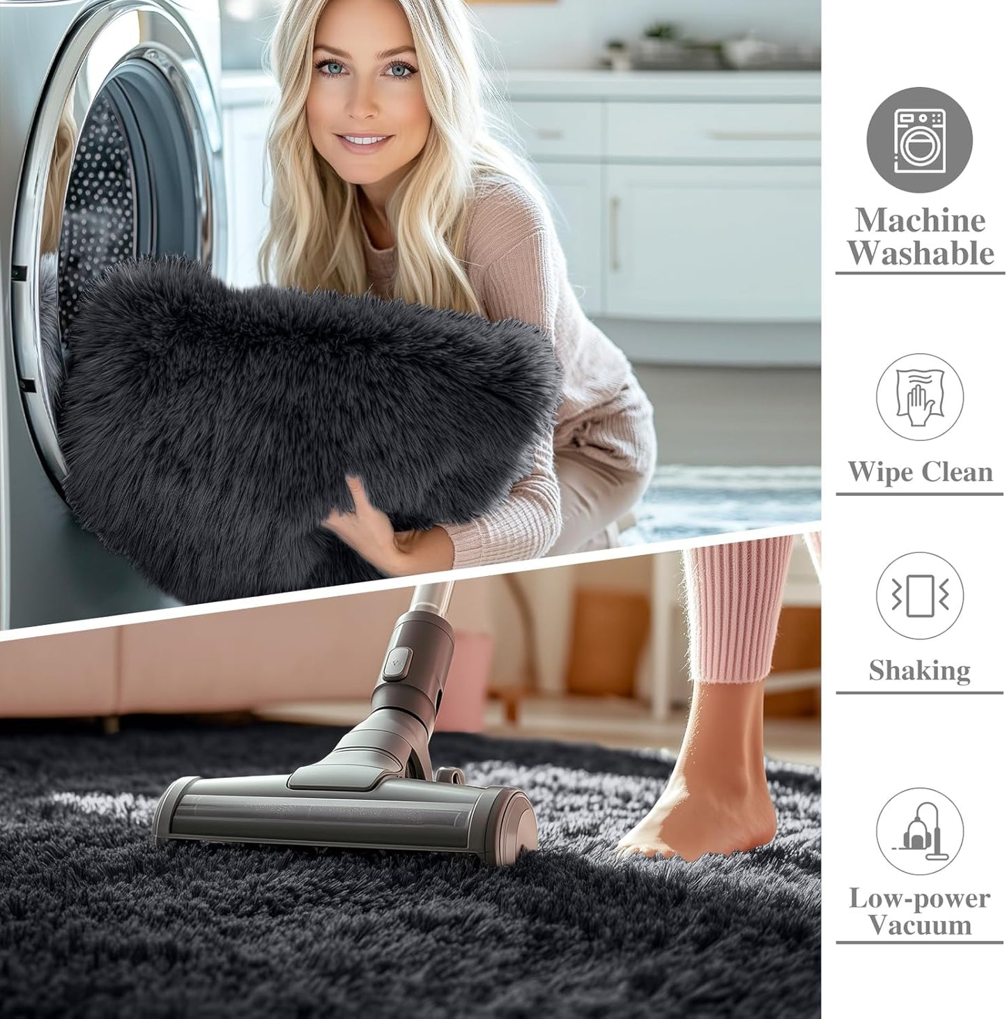 OLANLY Area Rug - Soft Fluffy Shaggy Design for Living Room & Bedroom | Machine Washable, Black 4x8
