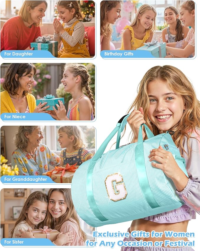 Little Girls Birthday Gift, Girl Gym Bag, Kids Initial Overnight Duffel Bags with Shoe Compartment, Personalized Travel Bag with Makeup Pouch, Sweet 16 Gifts for Girls (Letter Q)
