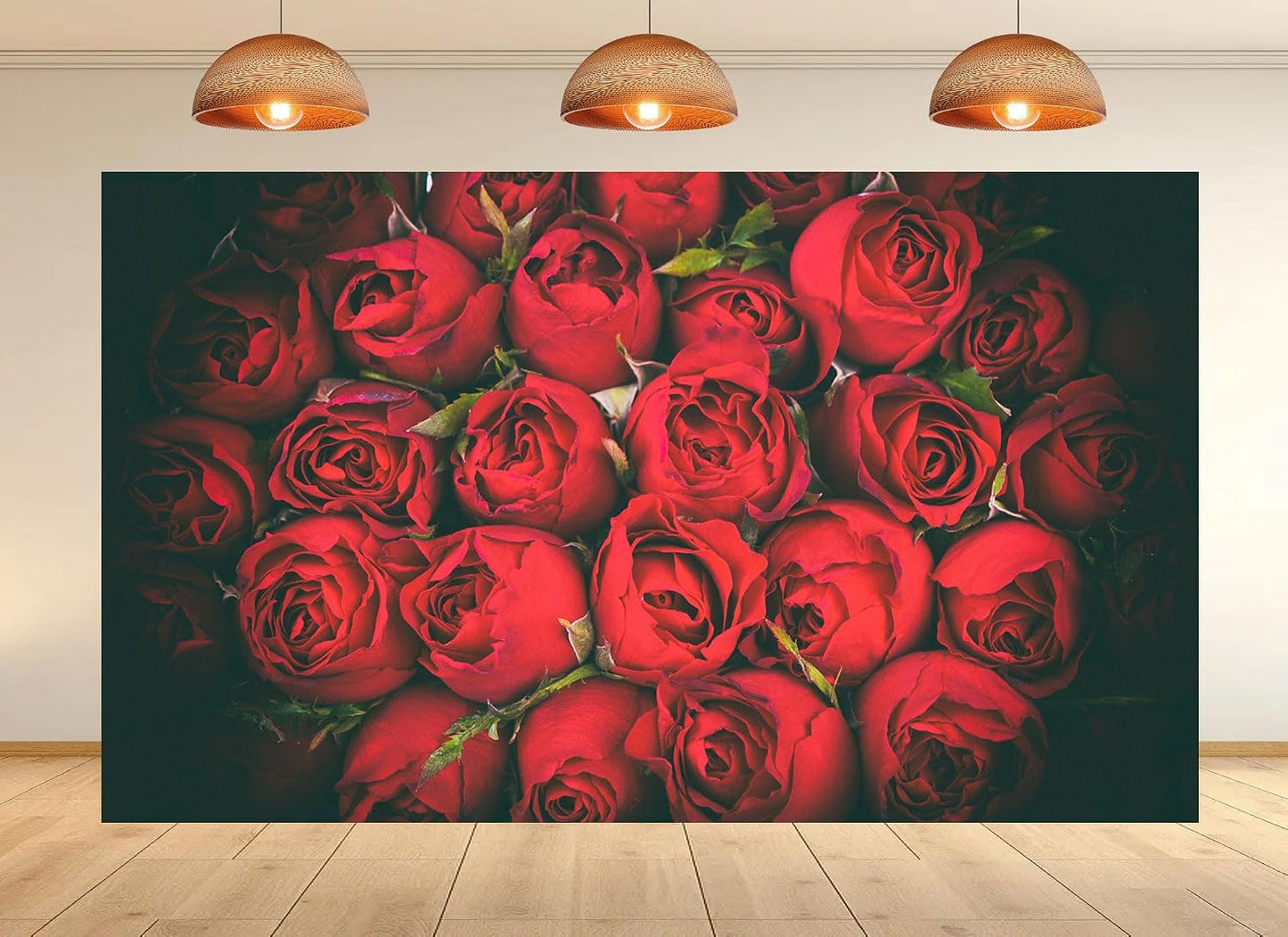UPXIO 8x8ft Dense Red Roses Bouquet Backdrop Romantic Floral Deep Red Petals Photo Background Tapestry for Wedding
