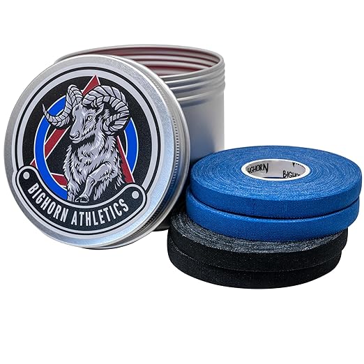 Bighorn Athletics Pro Series Jiu-Jitsu Finger Tape, 8-Rolls with Tin Holder, Enhanced Extra Strength, Residue-Free (0.3-Inch, Black)