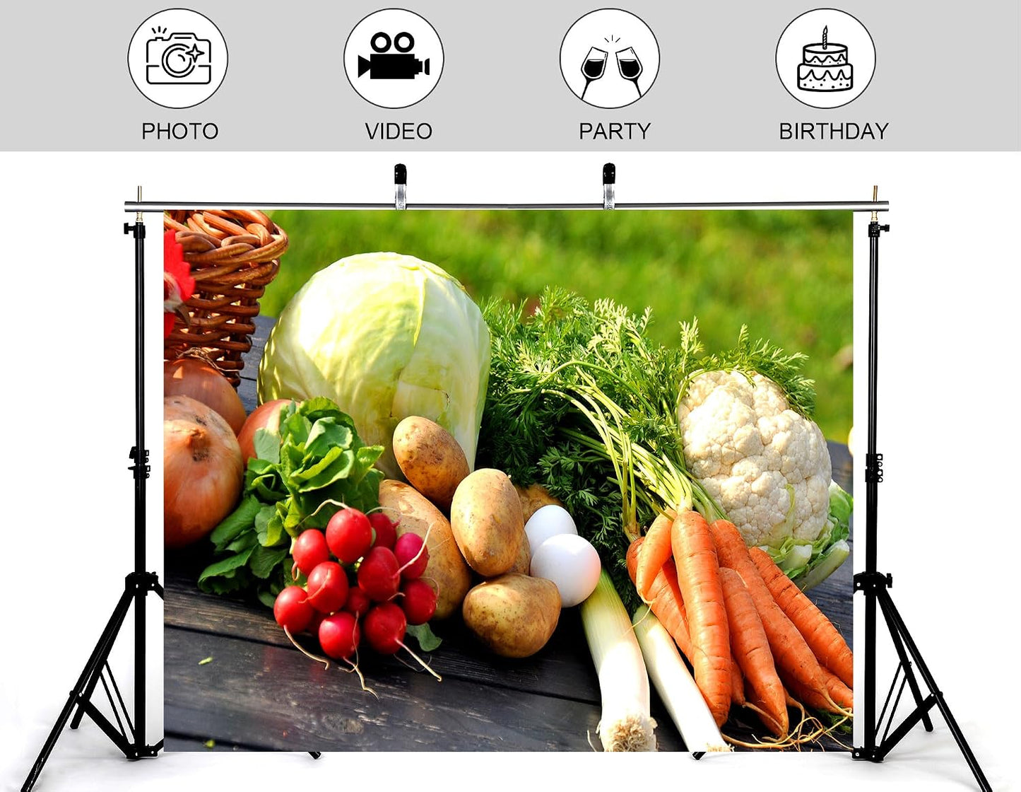 KeyWork 10x10ft Fresh Vegetable Backdrop Assorted Produce Photography Background for Party Farm to Table Themed