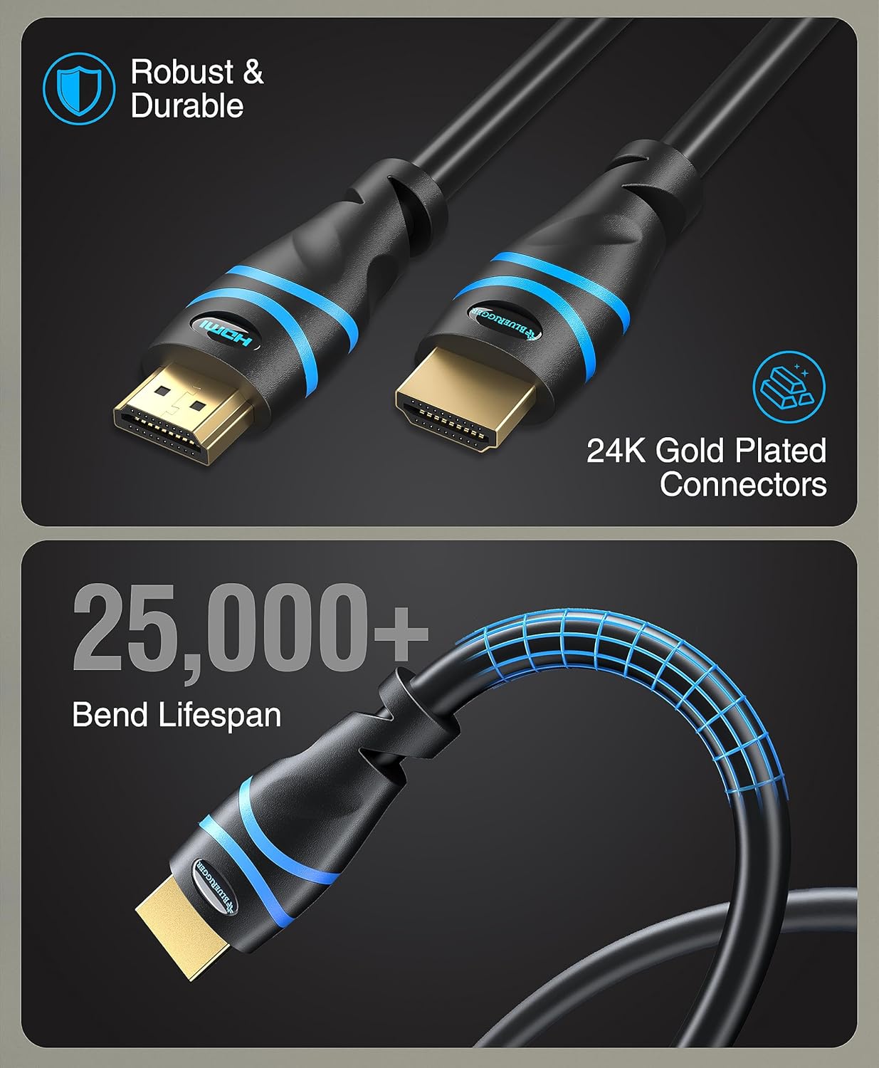 4K 25 (4K 60Hz 18Gbps HDR10, CL3 HDCP2.2, BlueRigger HDMI Cable FT HDMI Cord, in-Wall Rated, High Speed, eARC) - Long