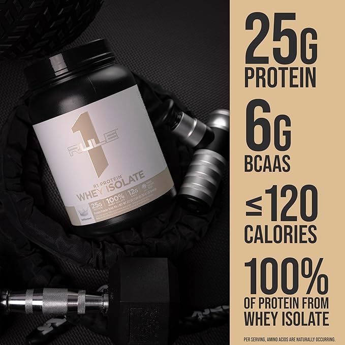 Rule 1 Naturally Flavored R1 Protein Whey Isolate - Clean Formula with 25g Protein & 6g BCAA Exclusively Isolated & Hydrolyzed Sources for Workout Recovery (4.3 Pounds*, Pure Vanilla)