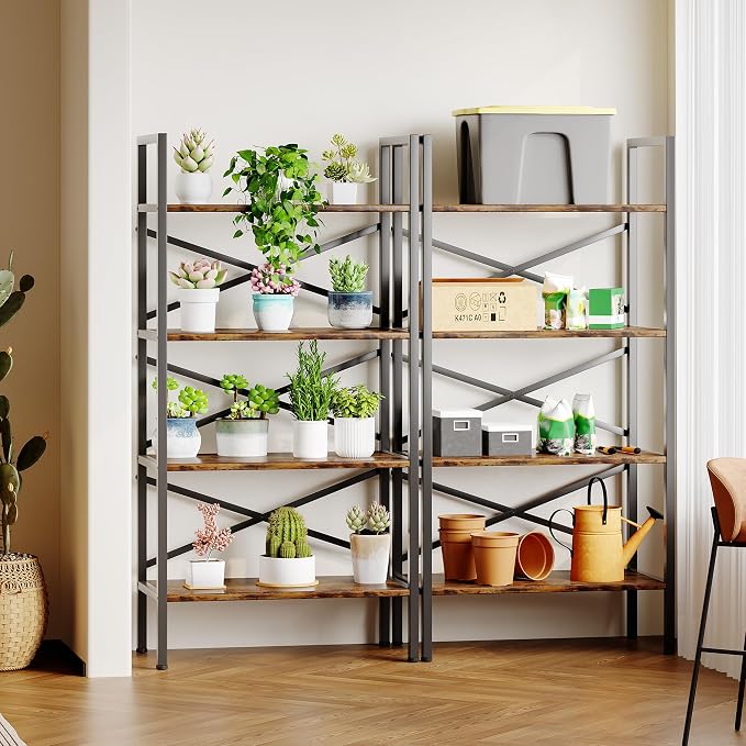 Homeiju 4 Tier Bookshelf 23.6" Width, Kids Bookshelf with Storage, Small Bookcase with Open Shelves, Storage Organization for Bedroom, Living Room and Home Office,Rustic Brown