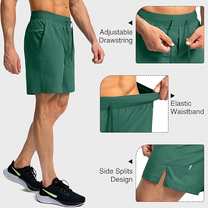 Men's Running Shorts with Zipper Pockets 9 Inch/ 7 Inch / 5 Inch Lightweight Quick Dry Gym Workout Athletic Shorts for Men(7 inch)