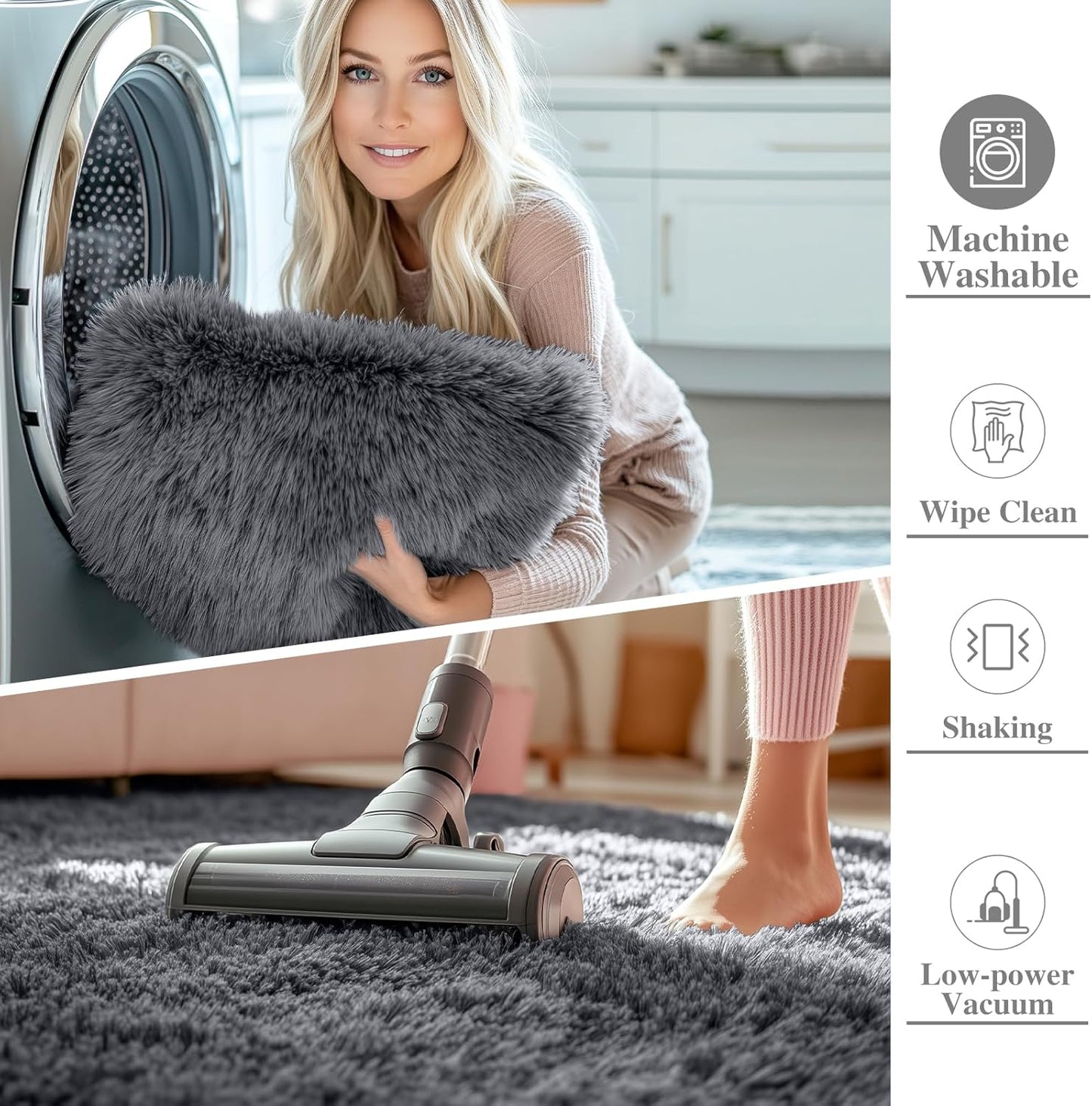 OLANLY 5x5 Area Rug - Soft, Fluffy Shaggy Design for Living Room & Bedroom | Machine Washable Grey Carpet
