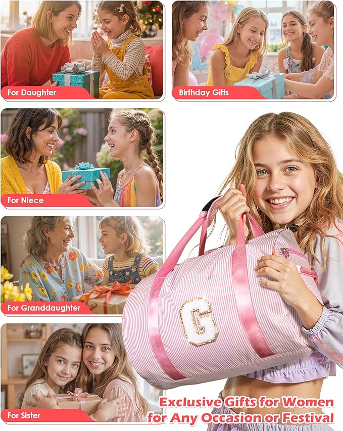 Teen Girls Birthday Gifts, Girl Gym Bag, Kids Initial Overnight Duffel Bags with Shoe Compartment, Personalized Travel Bag with Makeup Pouch, Gift for 3 4 5 6 7 Year Old Kid (Letter R)