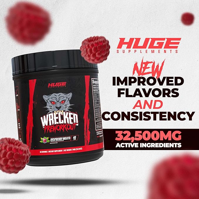 Wrecked Pre Workout, Advanced Formula, Boosts Energy, Focus, Pumps & Performance, 10g L-Citrulline, 6.4g Beta Alanine, 5g Tyrosine, 1g Alpha GPC, 375mg Fast-Acting Caffeine & More