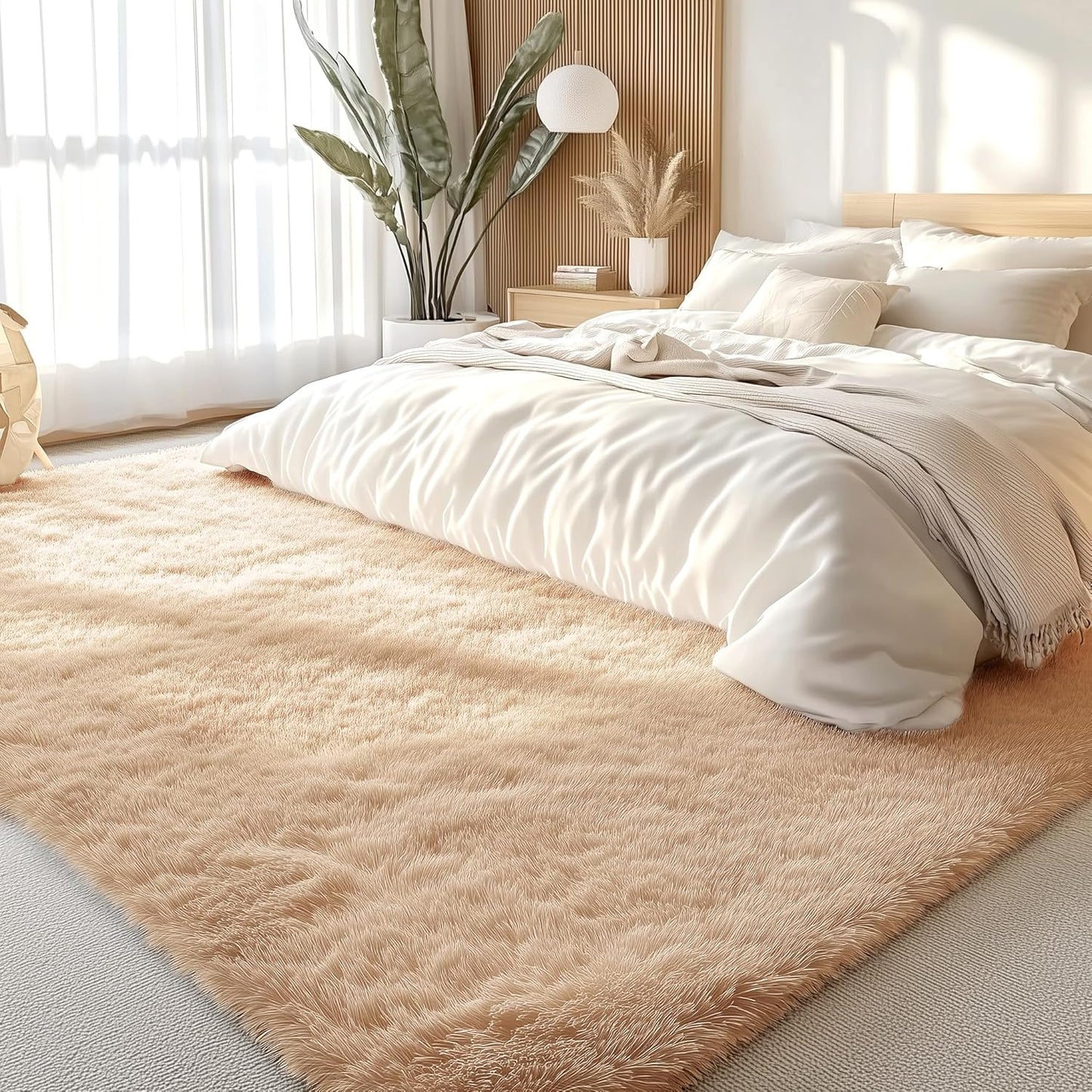 OLANLY Large Area Rug - Soft Fluffy Shaggy Carpet for Living Room & Bedroom | 7x7 ft, Beige