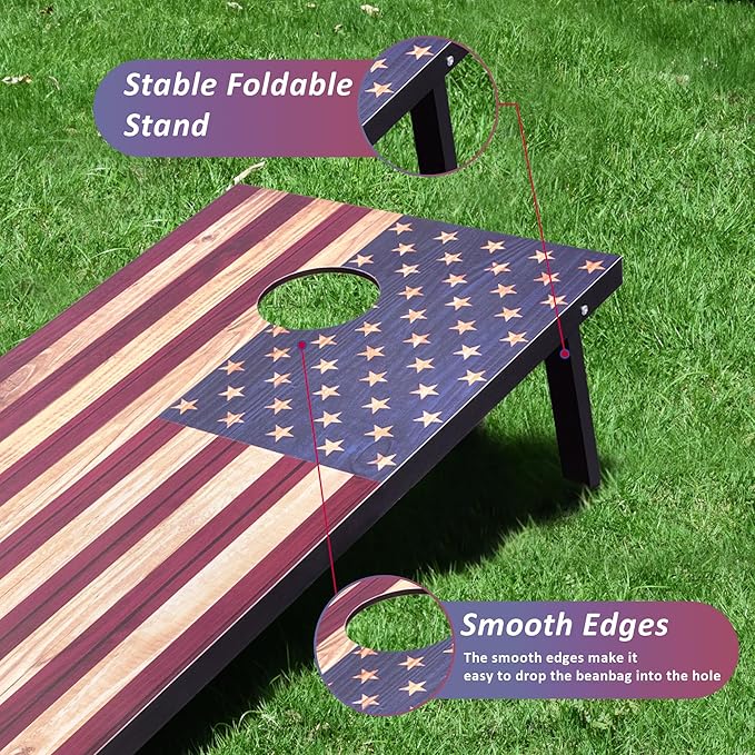 Cornhole Set, Regulation/Tailgate Size Cornhole Boards with 8 Bean Bags and Carrying Case, 4x2/3x2 Corn Hole Outdoor Game Toss Board for Adults Outside Activities