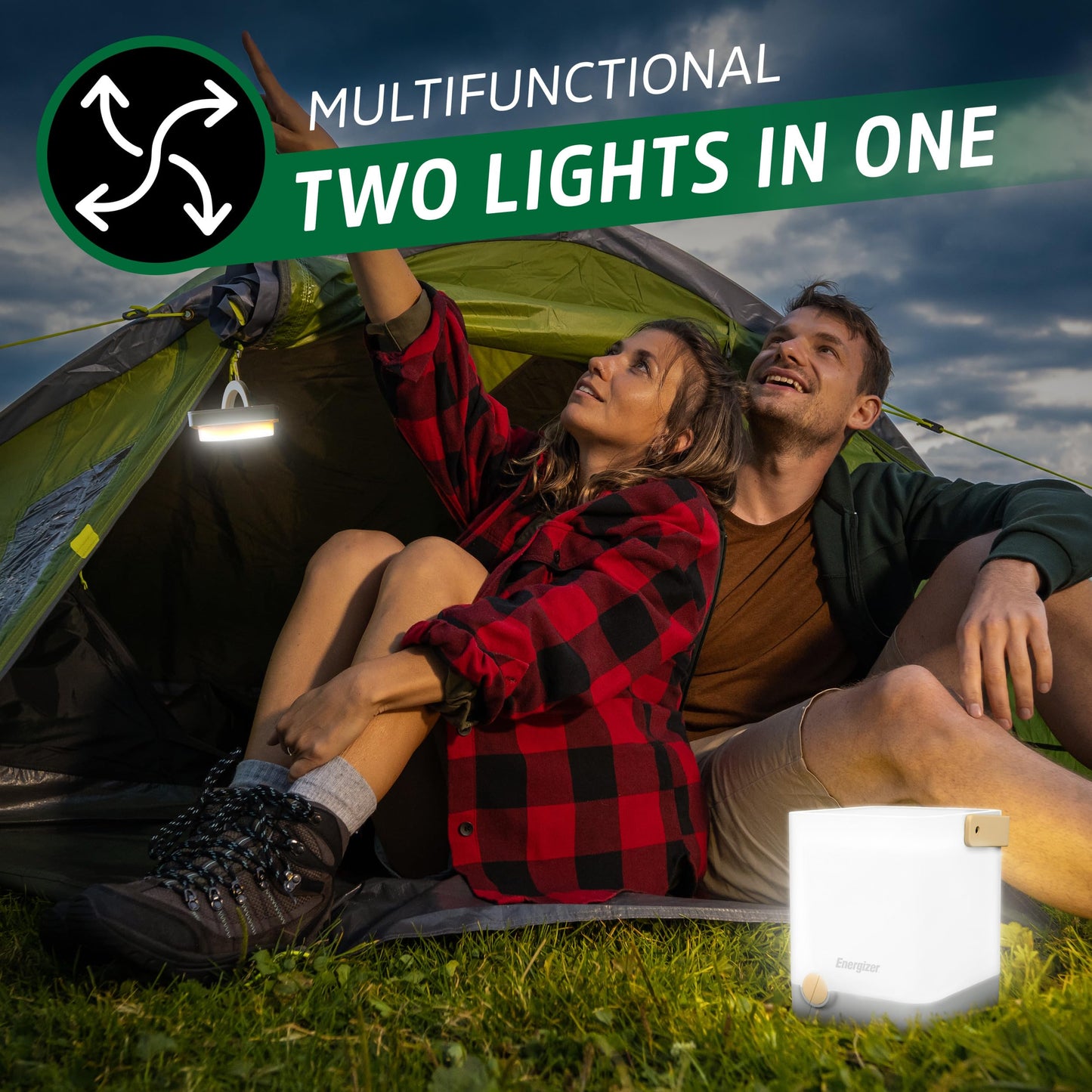 Energizer LightxPower Cube Camping Lantern, X1000 Lantern Dual Power Rechargeable and AA Battery, IPX4 Water Resistant