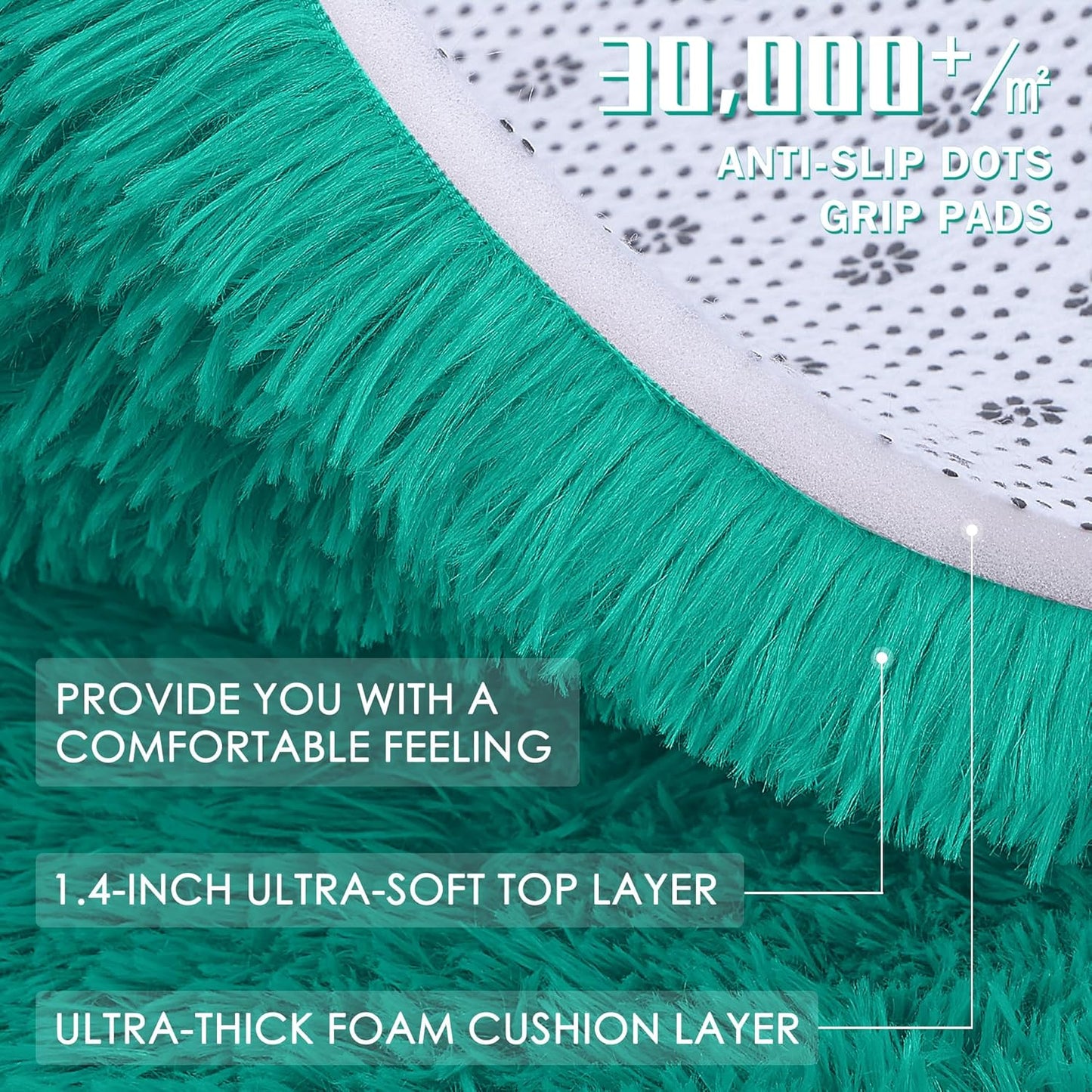 OLANLY Teal Green Round Area Rug - Soft, Fluffy, Machine Washable 8 ft Circle Carpet for Bedroom & Living Room