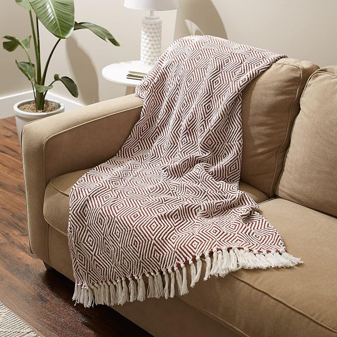 DII Diamond Throw Collection Woven Cotton, 50x60, Cinnamon