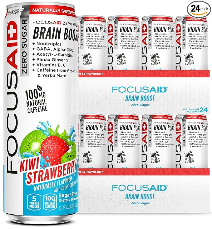 FOCUSAID ZERO SUGAR Nootropics Blend, Alpha-GPC, GABA, 100mg Natural Caffeine from Green Tea, Yerba Mate, Vitamin B-Complex, Keto-Friendly, No Artificial Sweeteners, 12 Fl Oz (Pack of 24)