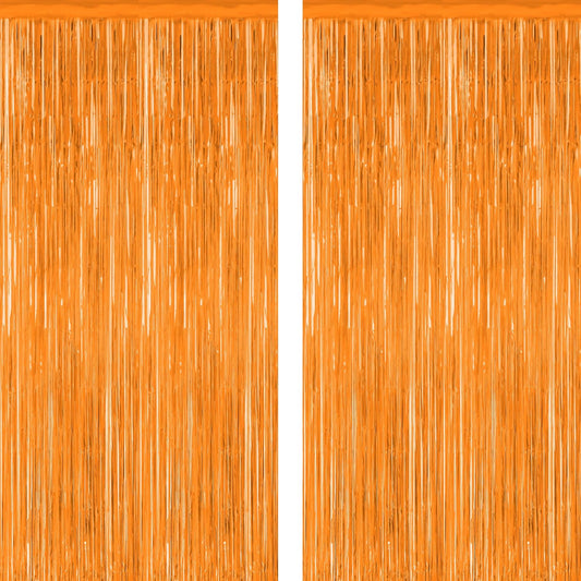 Skiennix 2 Pack Backdrop Curtains - 3.28 FT x 7.05 FT Orange Tinsel Foil Curtains for Parties & Events
