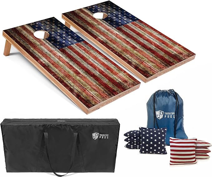 Tailgating Pros Cornhole Boards - 4'x2' Lightweight Cornhole Game- Includes Carrying Case, Set of 8 Corn Hole Bags & Tote