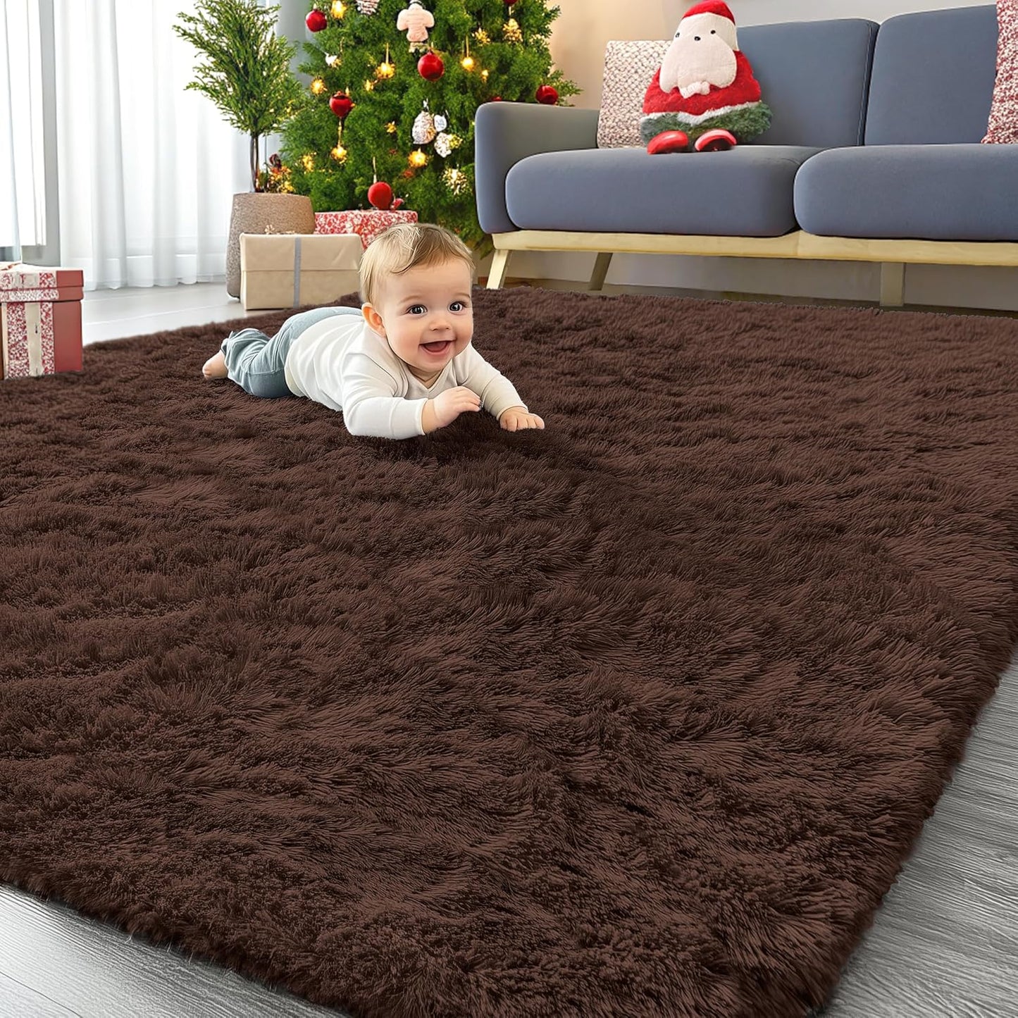OLANLY Large 8x8 Machine Washable Area Rug - Soft Fluffy Shaggy Carpet for Living Room & Bedroom | Ideal for Kids & Nursery Decor