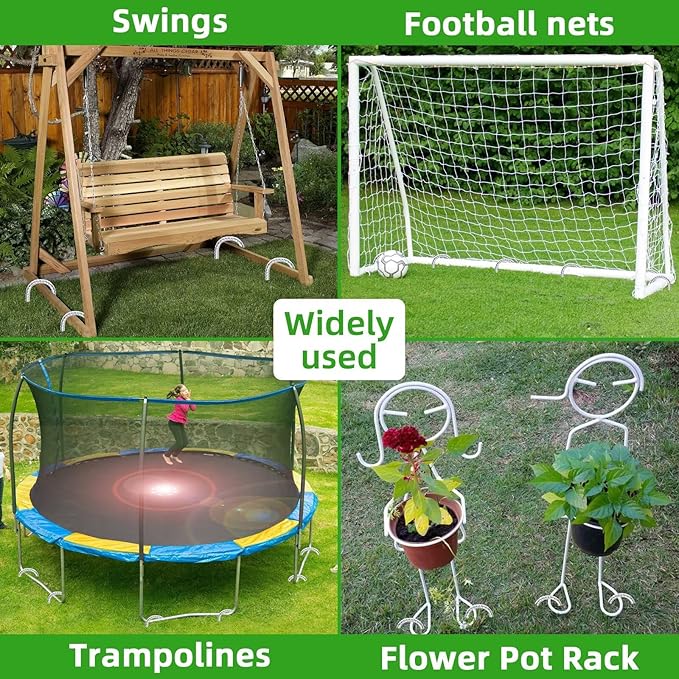 Trampoline Stakes Anchors High Wind 16inx10mm Galvanized U Hook 6pcs Rebar Stakes – Heavy Duty Ground Anchors for Trampoline,Yard & Inflatable,Landscape Metal Stakes for Outdoor Decorations