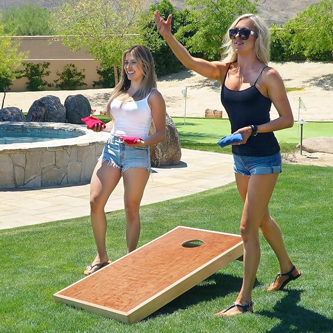 GoSports 4 ft x 2 ft Commercial Grade Cornhole Boards Set - Natural Wood Cornhole Boards, Choose from Different Bean Bag Color Combinations - Pink & Gray