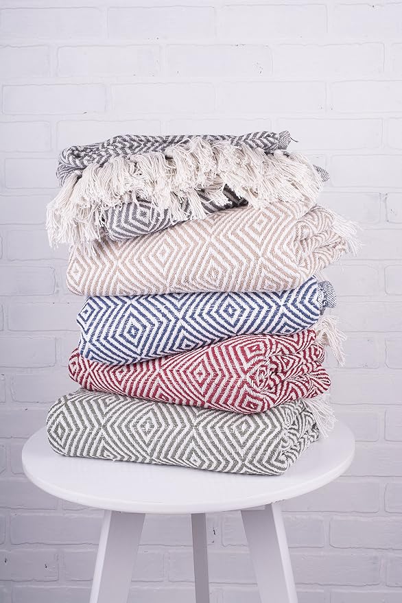 DII Diamond Throw Collection Woven Cotton, 50x60, French Blue (Pack of 3)